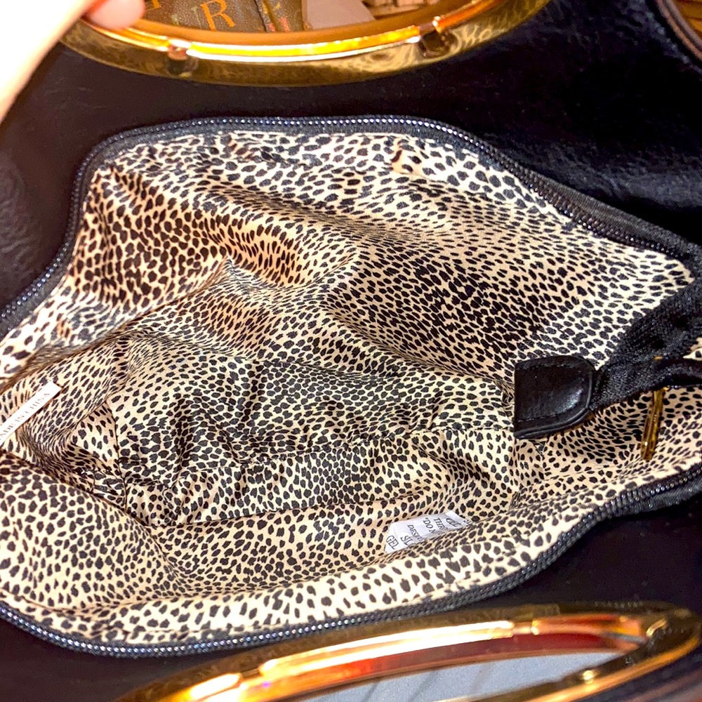 Black and leopard satchel